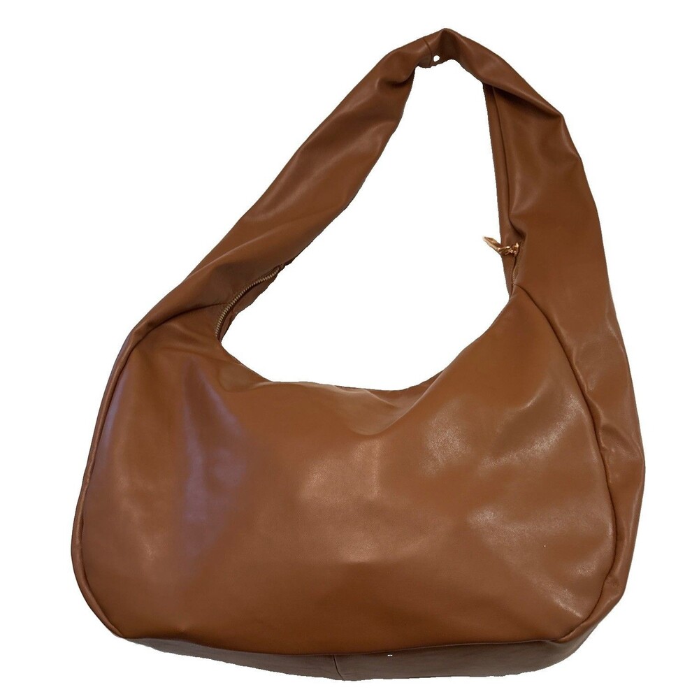 Anthropologie Slouchy Tan Hobo Tote Bag Gold Tone Hardware Large Shoulder Bag